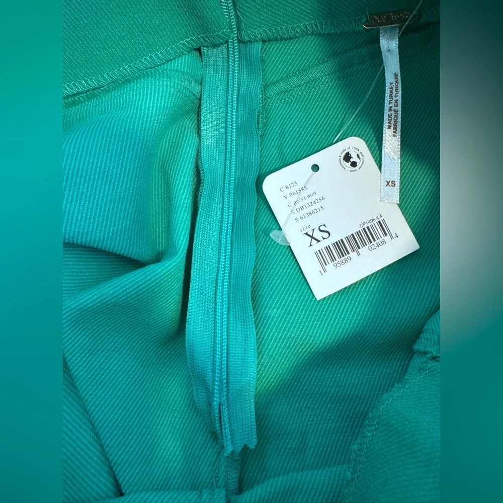 FREE PEOPLE‎ Real Deal Slit Green Boho Stretch Pants Sz XS NWT